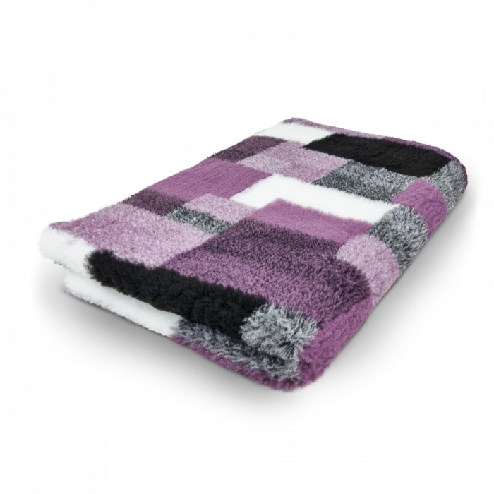 VET BED PATCHWORK - LILA, ZWART & WIT - ANTISLIP HONDENMAT