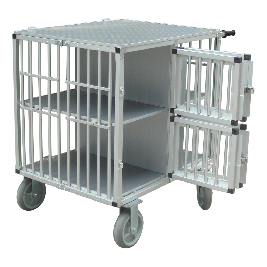 SHOWTROLLEY EXPOSE L - VOOR 4 HONDEN - ALUMINIUM - MET WIELEN - 93 X 70 X 95 CM