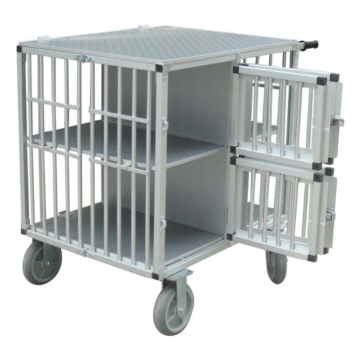 SHOWTROLLEY EXPOSE L - VOOR 4 HONDEN - ALUMINIUM - MET WIELEN - 93 X 70 X 95 CM